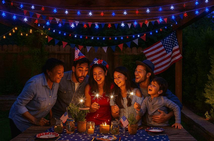 4th of July Decor Red White Blue Stars String Lights, 17ft 50 LED Waterproof Connectable Patriotic LED Star Fairy Lights for Independence Day President Day Memorial Day